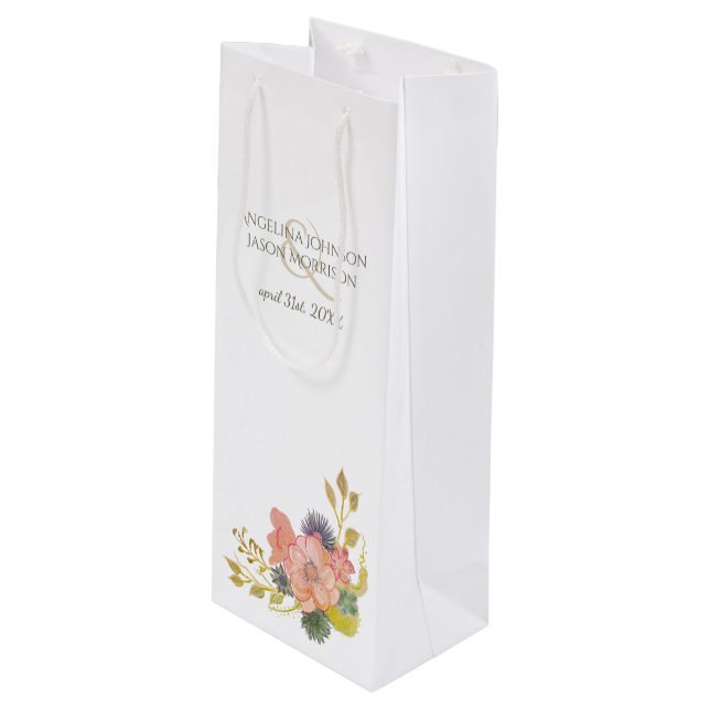 Blumenwasser Frühjahr Vintag Elegante Hochzeit Geschenktüte Für Weinflaschen (Vorderseite Schrägansicht)