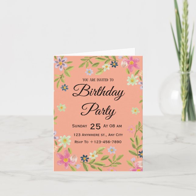Blumenwasser Geburtstag geflochtene Einladung (Vorderseite)