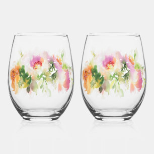Blumenwasserfarbe Druck Stemless Wein Weinglas Ohne Stiel
