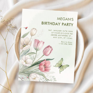 Blumenwasserfarbe elegante Geburtstag Einladung