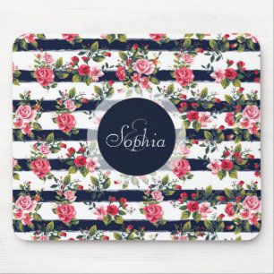 BlumenWasserfarbestreifen der Girly Vintagen Rosen Mousepad