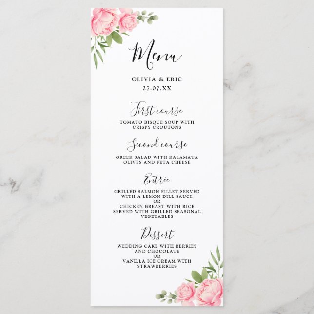 Blumenwasserfrühling / Hochzeitsmenü Menükarte (Vorderseite)