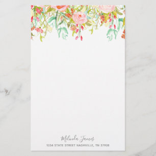Blumenwatercolor-Rosen-personalisiertes Briefpapier