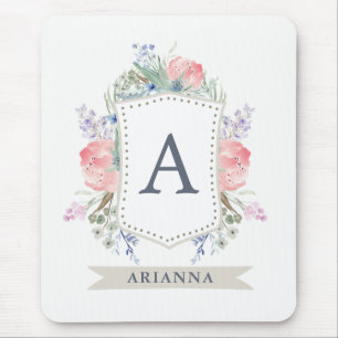 Blumenwatercolor-Wappen mit Monogramm Mousepad
