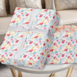 Blumenweibchen farbenfroh rosa Blauer Sommer Gebur Geschenkpapier