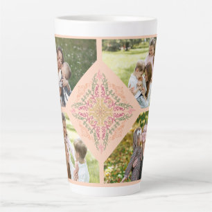 Blumenweich schattiertes Pfirsich-Kaleidoskop-Scri Milchtasse