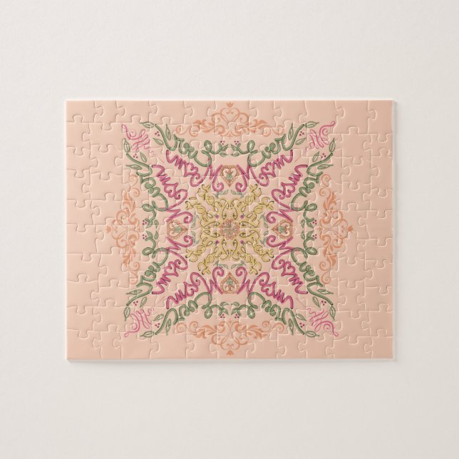 Blumenweiches Pfirsich-Kaleidoskop- Schrift Beste  Puzzle (Horizontal)