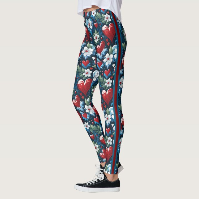 Blumenweihherzen in Rot Blau und Grün Leggings (Links)