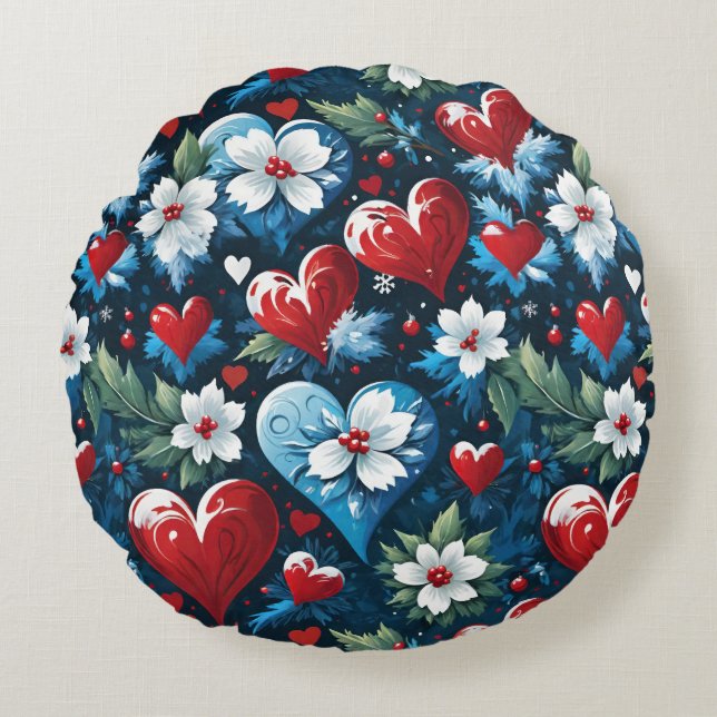 Blumenweihherzen in Rot Blau und Grün Rundes Kissen (Vorderseite)