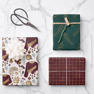 Blumenweihnachtscreme Party Geschenkpapier Set