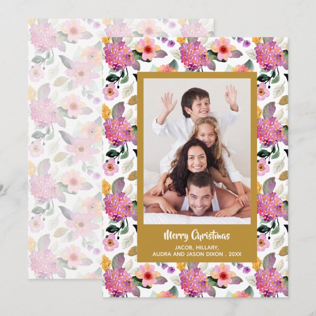 Blumenweihnachtsfest Foto Feiertagskarte (Vorne/Hinten)