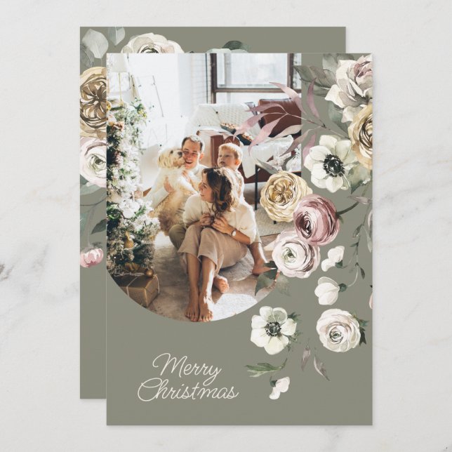 Blumenweihnachtsfest Foto Personalisiert Feiertagskarte (Vorne/Hinten)