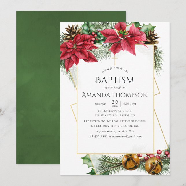 Blumenweihnachtsgeometrische Taufe oder Weihnachte Einladung (Vorne/Hinten)