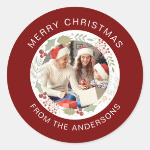 Blumenweihnachtskraut-Foto Familienname Runder Aufkleber