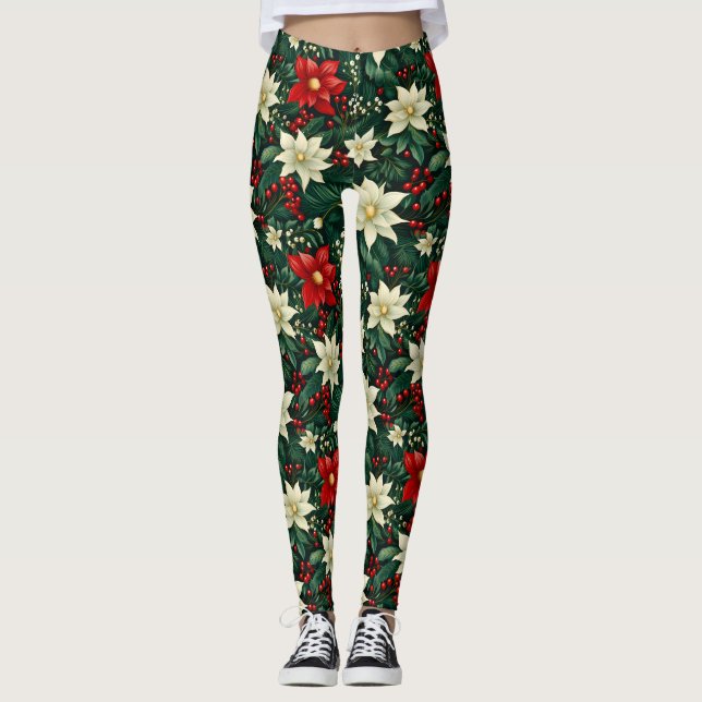 Blumenweihnachtsmuster Leggings (Vorderseite)