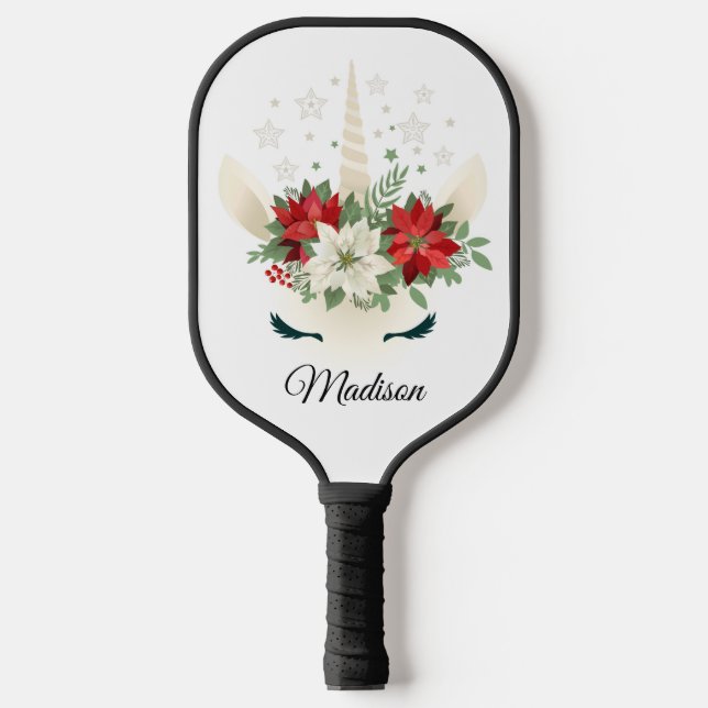 Blumenweihnachtsname Personalisiert Pickleball Schläger (Vorderseite)