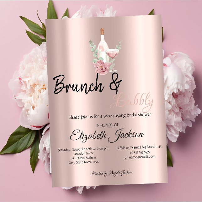Blumenwein Brunch & Bubbly Rose Gold Einladung (Von Creator hochgeladen)