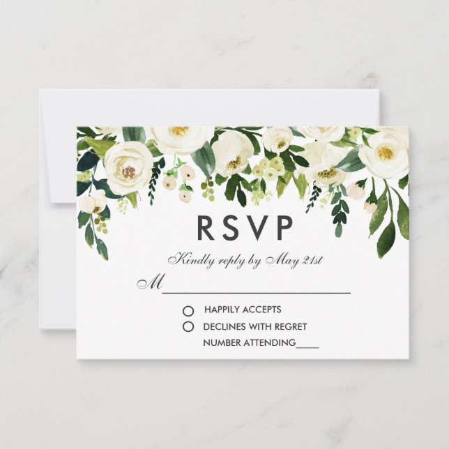 Blumenweiße Hochzeit RSVP (Vorderseite)