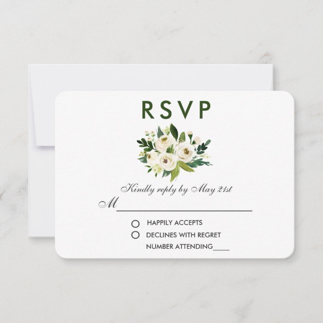 Blumenweiße Hochzeit RSVP Karte (Vorderseite)