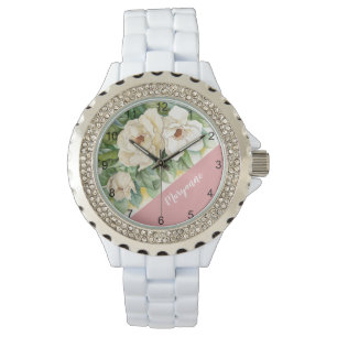 Blumenweiße Magnolien Name Wasserfarbenleuchte hi Armbanduhr