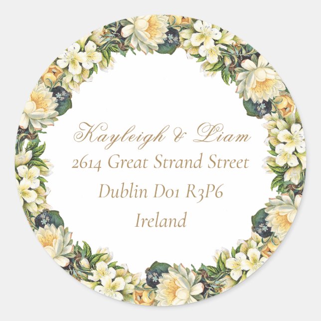 Blumenweiße Rücksendeadresse-Hochzeitsticker Runder Aufkleber (Vorderseite)