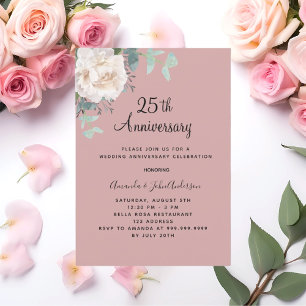 Blumenweiße staubige Rose 25. Hochzeitstag Einladung