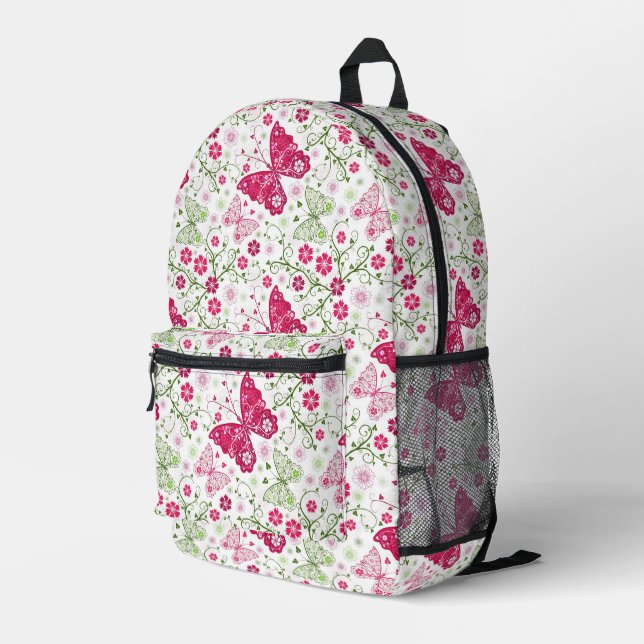 Blumenweißmuster Bedruckter Rucksack (Rückseitige Ecke Rechts)