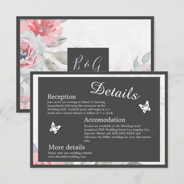 Blumenweizenblume Rose Hochzeit Begleitkarte (Vorne/Hinten)