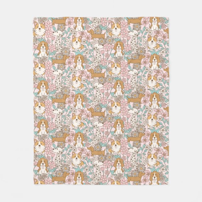 Blumenwelpen Fleecedecke (Vorderseite)