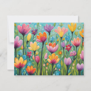 Blumenwiese mit wild blühenden Blumen Postkarte
