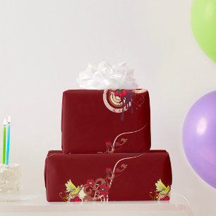 Blumenwirbel mit roten Blume und Hummingbird Geschenkpapier