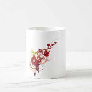 Blumenwirbel mit roten Blume und Hummingbird Kaffeetasse