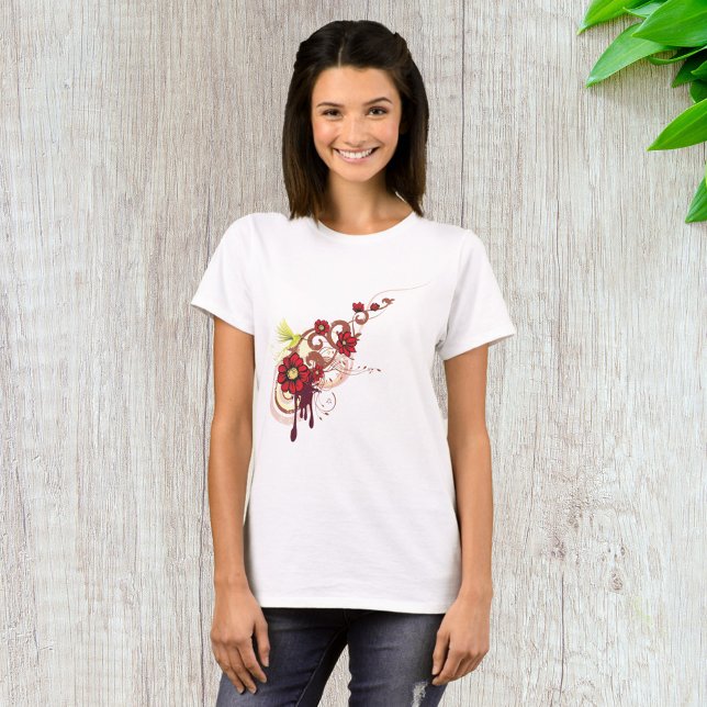 Blumenwirbel mit roten Blume und Hummingbird T-Shirt (Von Creator hochgeladen)