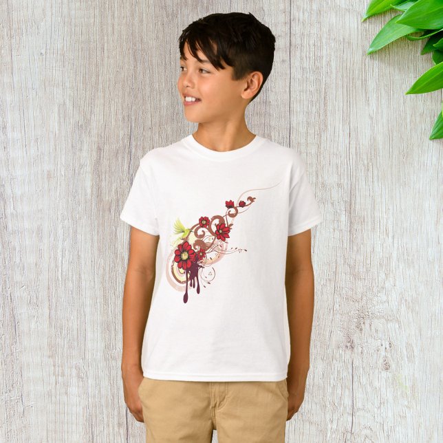 Blumenwirbel mit roten Blume und Hummingbird T-Shirt (Von Creator hochgeladen)