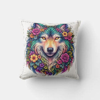 Blumenwolf-Kissen – Boho-Natur-Tier-Dekoration Kissen