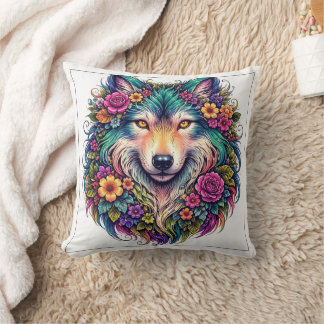 Blumenwolf-Kissen – Boho-Natur-Tier-Dekoration Kissen