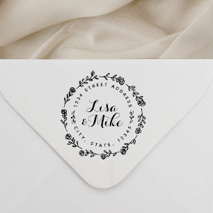 Blumenwreath Couple Names Wedding Rücksendeadresse Gummistempel