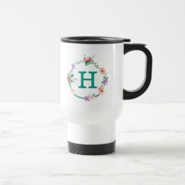 Blumenwreath-mit Monogramm Reise-Tasse Reisebecher