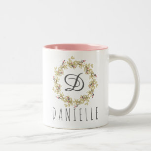 Blumenwreath-Monogramm-Kaffee-Tasse Zweifarbige Tasse