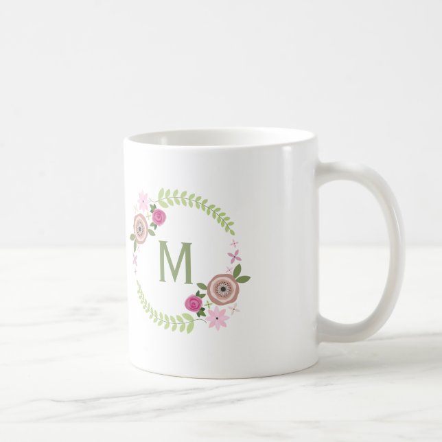 Blumenwreath-Monogramm-Tasse Kaffeetasse (Rechts)