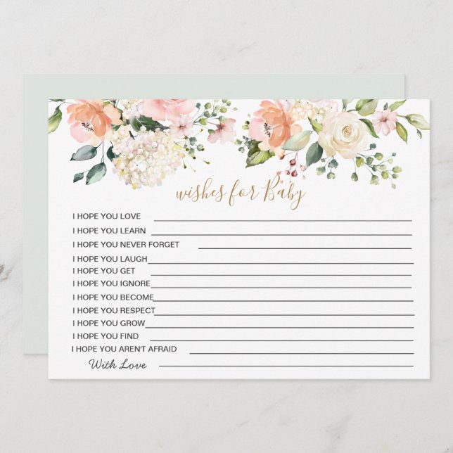 Blumenwünsche für Baby Shower Game Einladung (Vorne/Hinten)