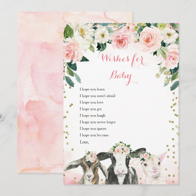 Blumenwünsche von Nutztieren für Baby-Card Einladung (Vorne/Hinten)