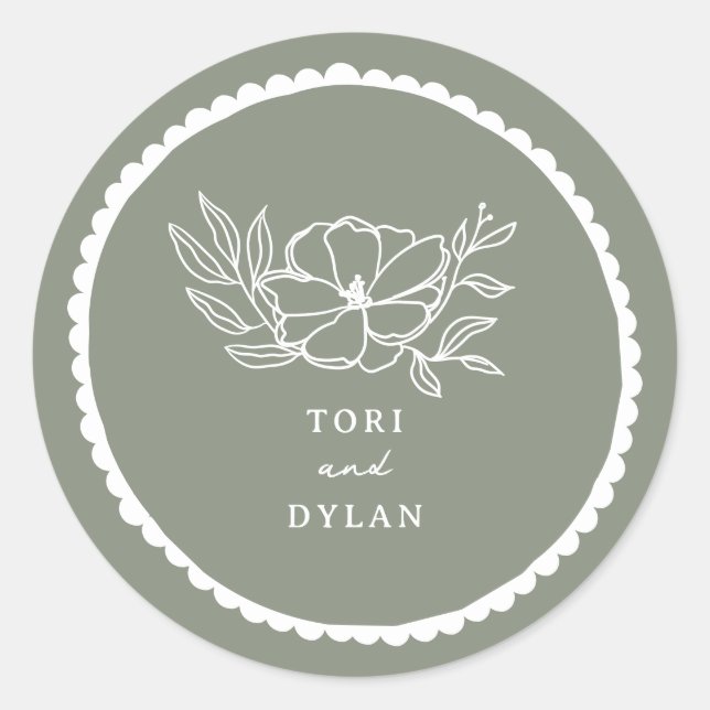 Blumenzange Grüne Scallope Runder Aufkleber (Vorderseite)