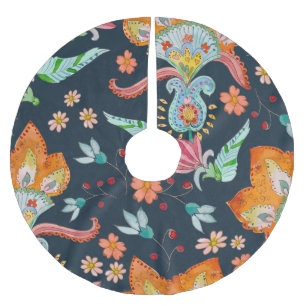 Blumenzauber: Aquarellfarbene Blume Polyester Weihnachtsbaumdecke