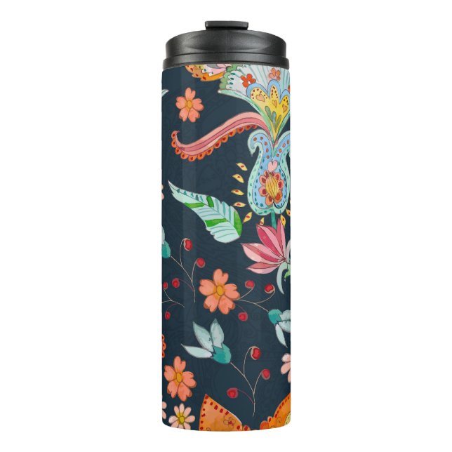 Blumenzauber: Aquarellfarbene Blume Thermosbecher (Vorderseite)