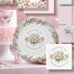 Blumenzauber, Begrüßungsmädchen, Babymädchendusche Pappteller