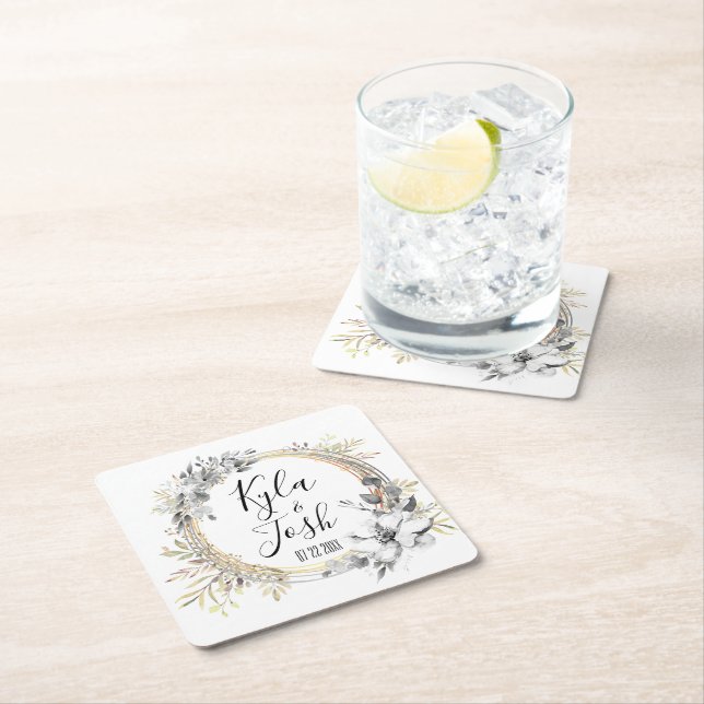 Blumenzauber-Hochzeit Personalisiert Rechteckiger Pappuntersetzer (Vor Ort)