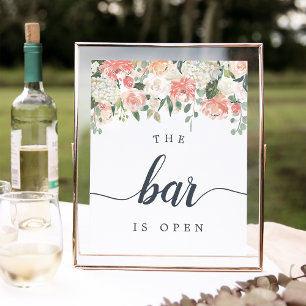 Blumenzelt "The Bar is Open" Hochzeitszeichen Poster