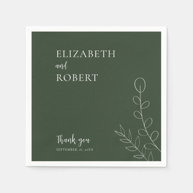 Blumenzettel Hochzeitsskript Elegant Einfach Serviette (Vorderseite)