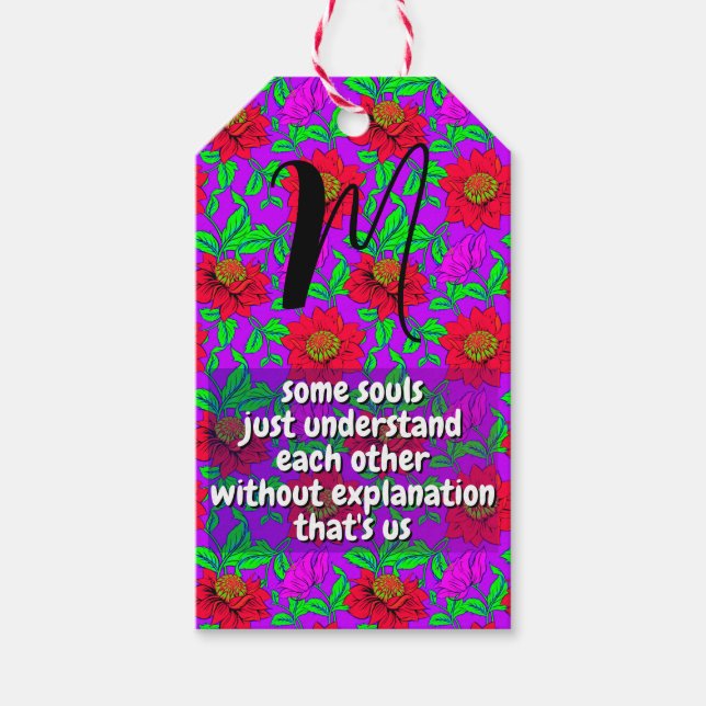 Blumenzettel und Monogramm | Besondere Geschenkanhänger (Vorderseite)